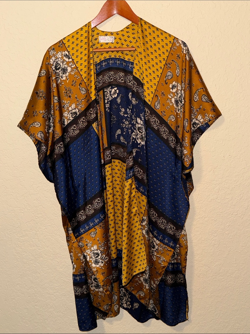 Free People Mustard Yellow and Navy Blue Paisley Kimono